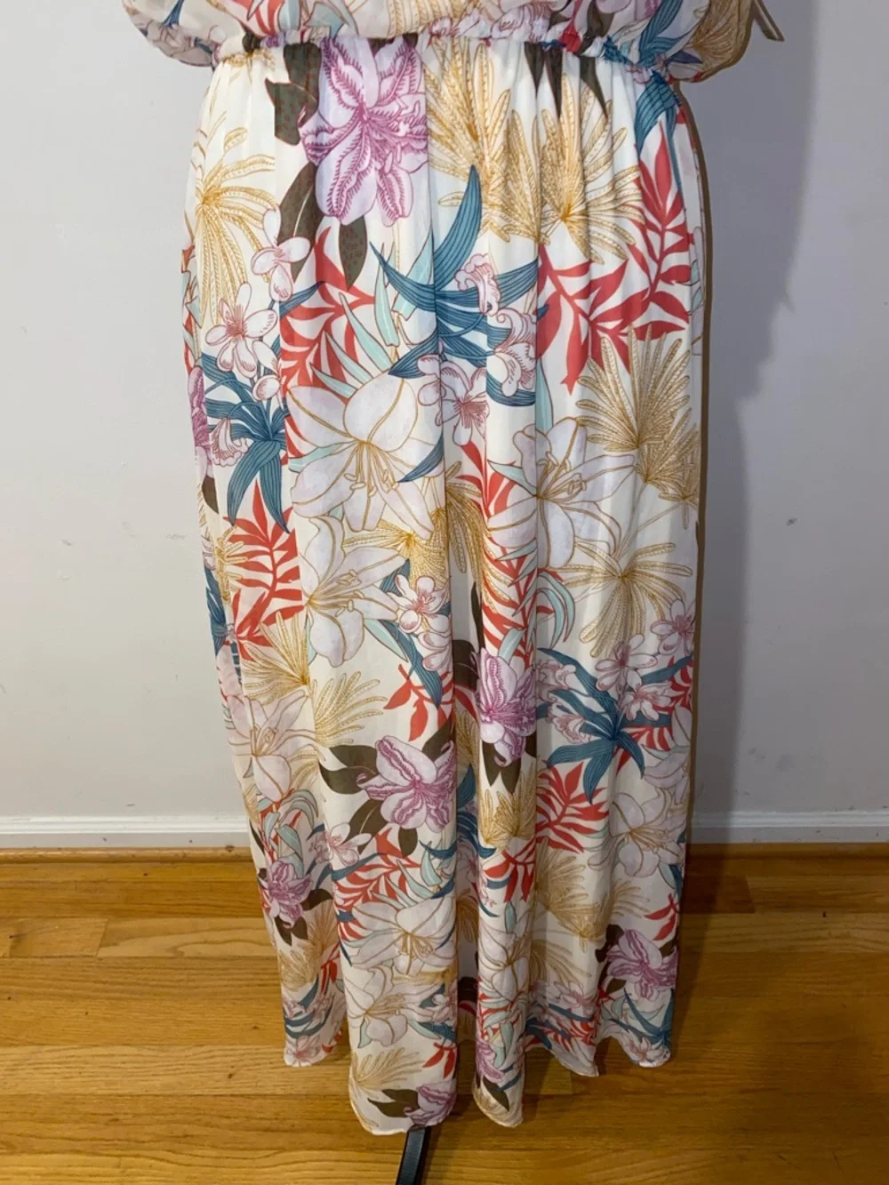 NWT! Robbie Bee Cream Maxi Dress with Coral, Teal & Mustard Floral Print Size 14 - Picture 3 of 16